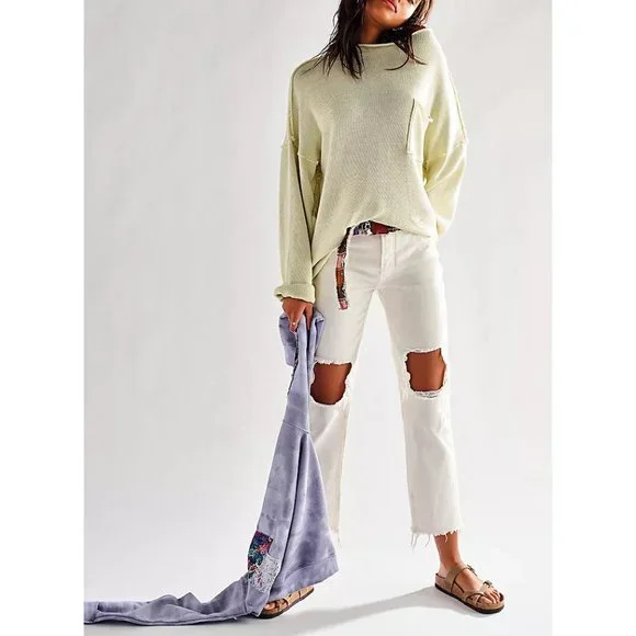 NWOT Free People Maggie Mid-Rise Straight-Leg Jeans / Optic White - Picture 5 of 12